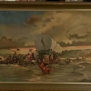 LUKE DOHENY Mid-Century Western Art Lithograph Print Made USA Early Settlers